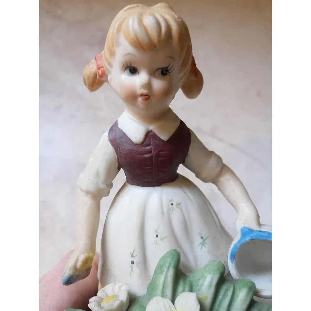 Vintage UCGC Korea Porcelain Figurine Set Boy Reading & Girl Watering Flowers
